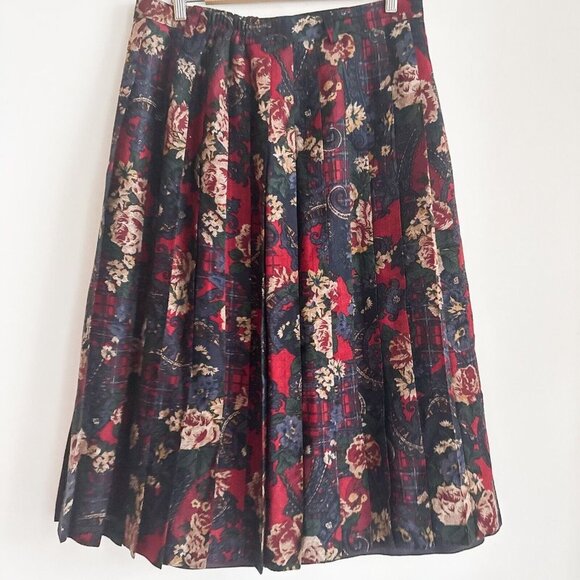 Vintage Hammer Floral Paisley Print Pleated Midi Skirt Wool L - Picture 3 of 7